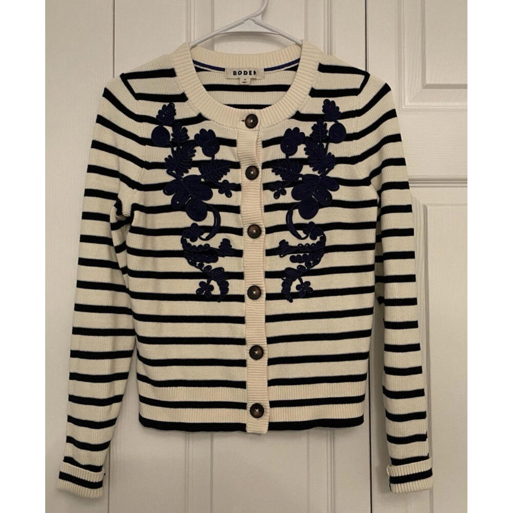 Boden Embroidered Cardigan Striped Sweater XS - Picture 3 of 7